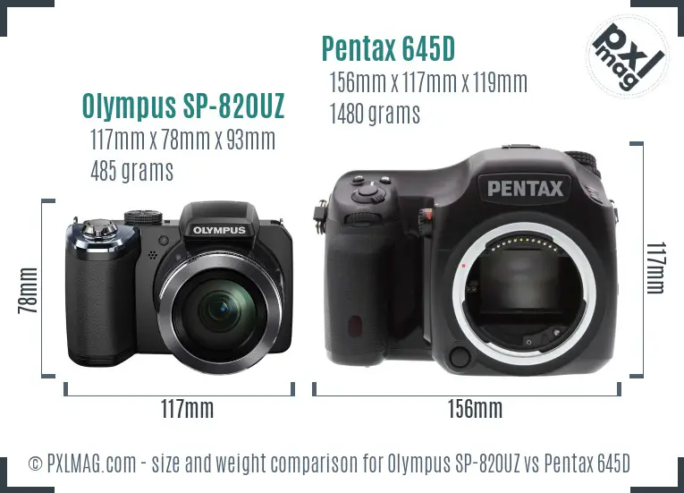 Olympus SP-820UZ vs Pentax 645D size comparison