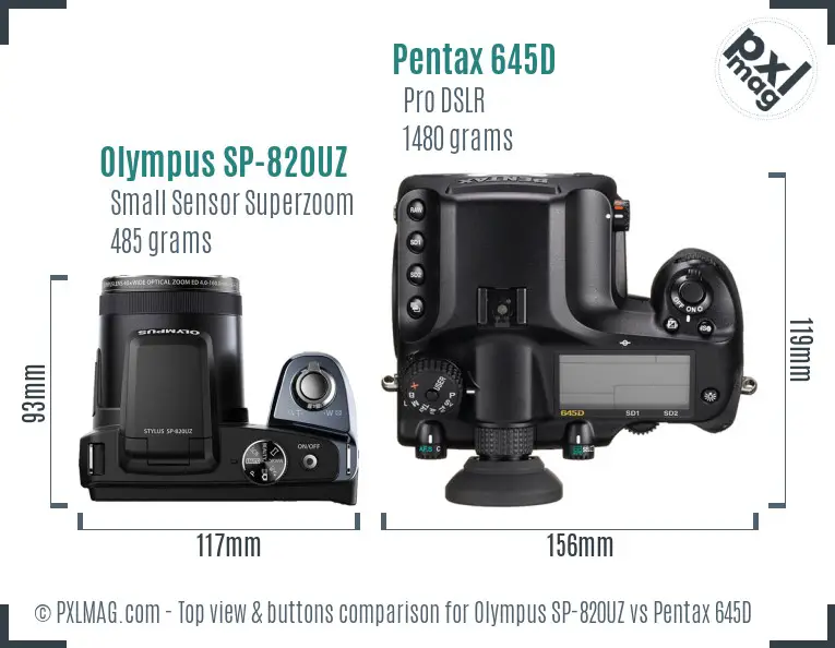 Olympus SP-820UZ vs Pentax 645D top view buttons comparison