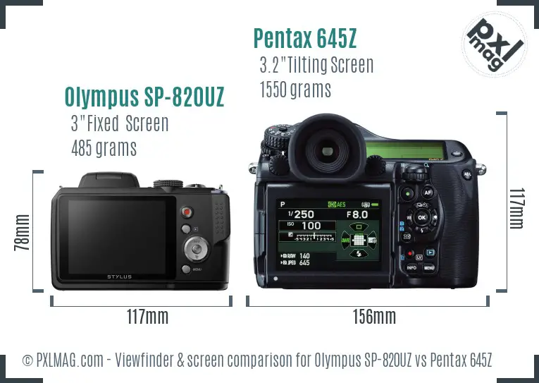 Olympus SP-820UZ vs Pentax 645Z Screen and Viewfinder comparison