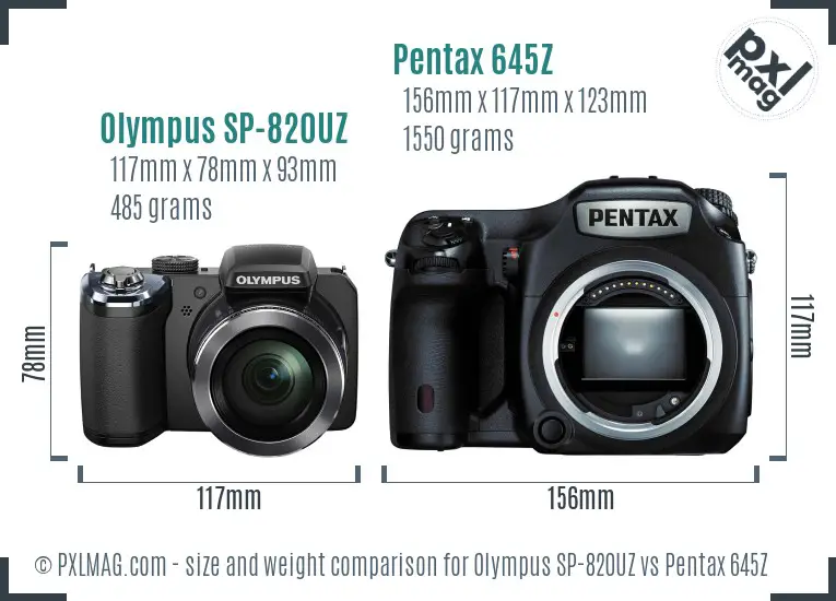 Olympus SP-820UZ vs Pentax 645Z size comparison