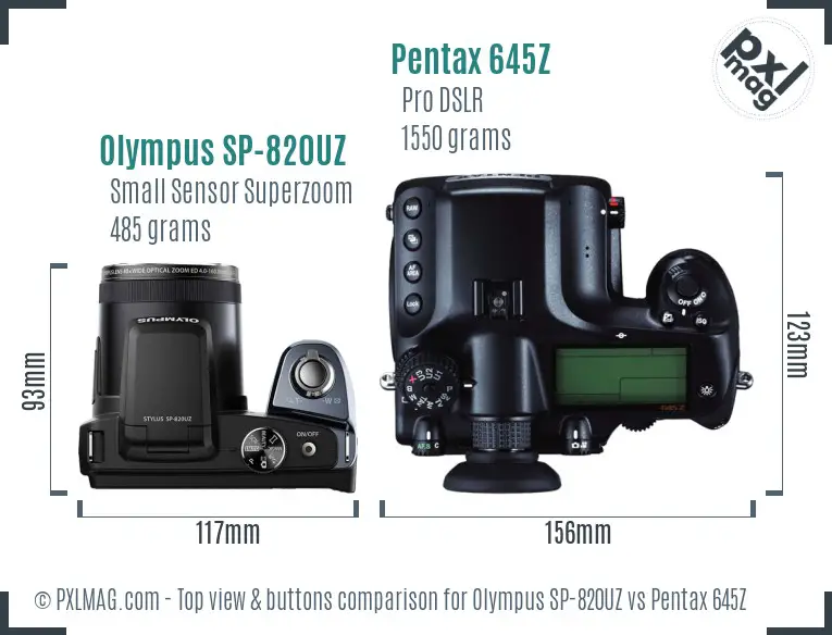 Olympus SP-820UZ vs Pentax 645Z top view buttons comparison