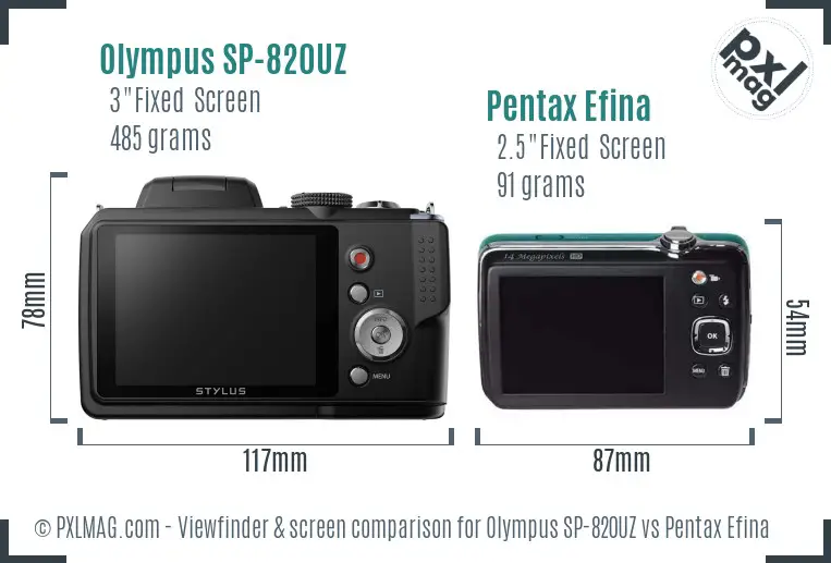 Olympus SP-820UZ vs Pentax Efina Screen and Viewfinder comparison