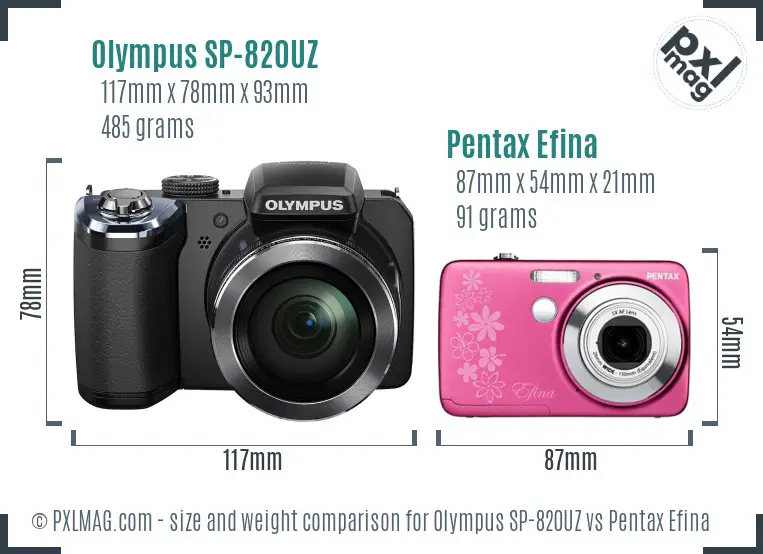 Olympus SP-820UZ vs Pentax Efina size comparison