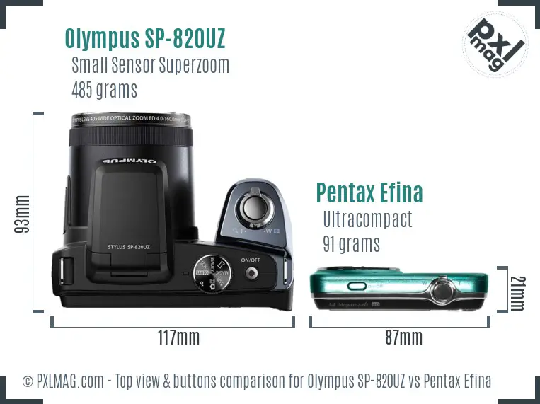 Olympus SP-820UZ vs Pentax Efina top view buttons comparison