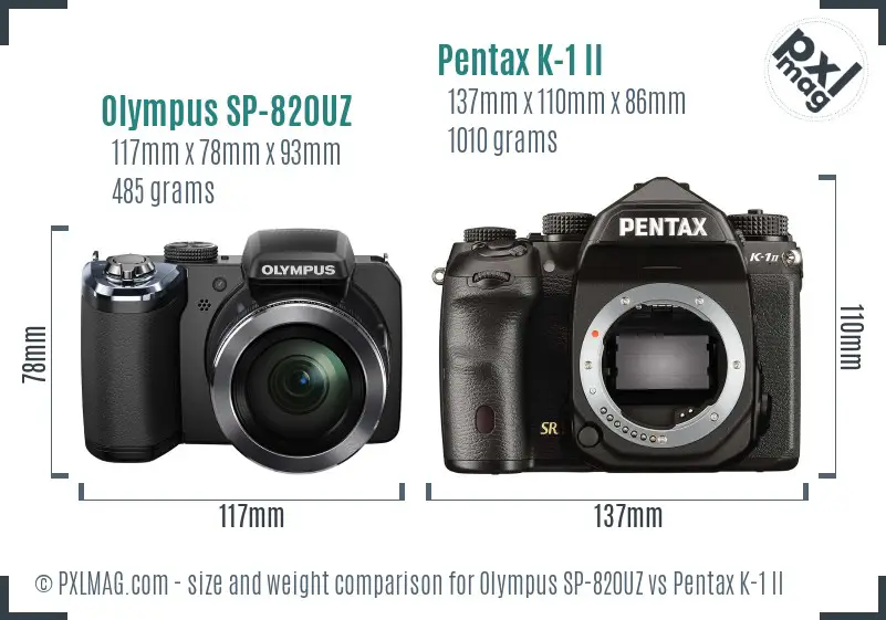 Olympus SP-820UZ vs Pentax K-1 II size comparison