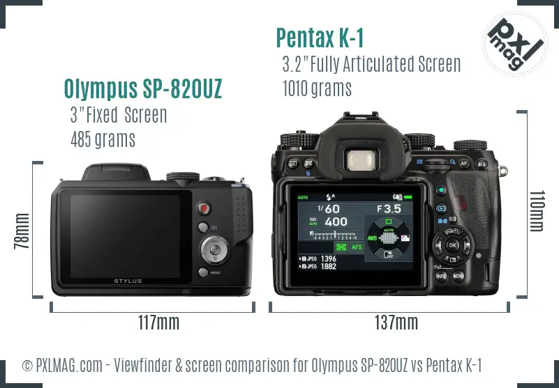 Olympus SP-820UZ vs Pentax K-1 Screen and Viewfinder comparison