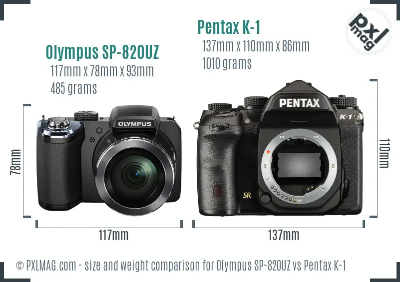 Olympus SP-820UZ vs Pentax K-1 size comparison