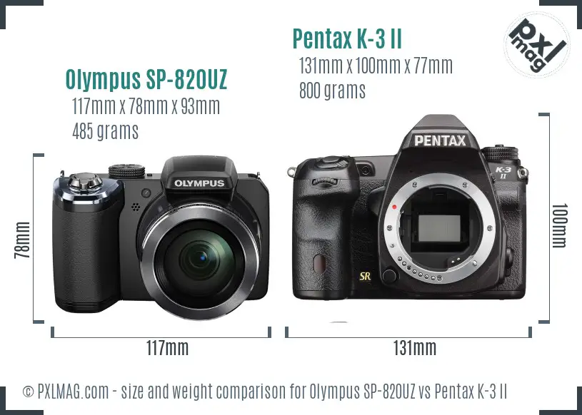 Olympus SP-820UZ vs Pentax K-3 II size comparison