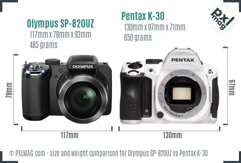 Olympus SP-820UZ vs Pentax K-30 size comparison