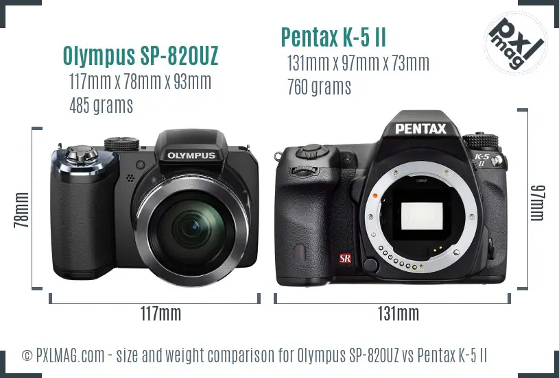 Olympus SP-820UZ vs Pentax K-5 II size comparison