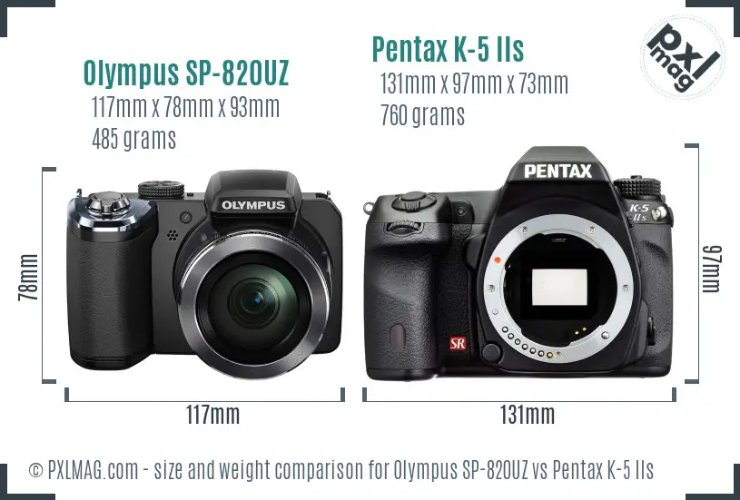 Olympus SP-820UZ vs Pentax K-5 IIs size comparison