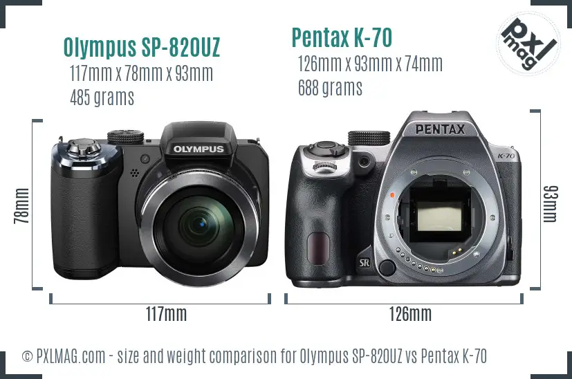Olympus SP-820UZ vs Pentax K-70 size comparison