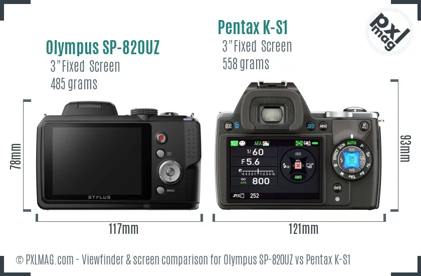 Olympus SP-820UZ vs Pentax K-S1 Screen and Viewfinder comparison