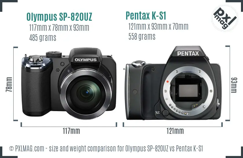 Olympus SP-820UZ vs Pentax K-S1 size comparison