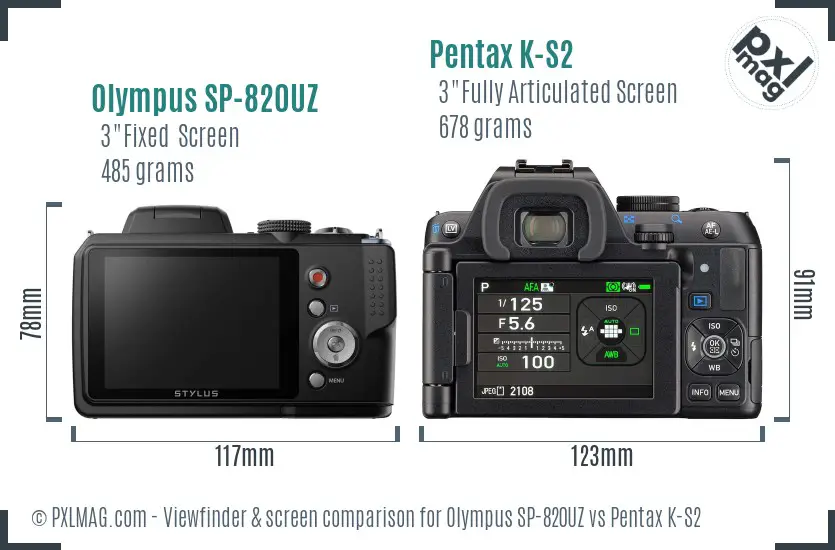Olympus SP-820UZ vs Pentax K-S2 Screen and Viewfinder comparison