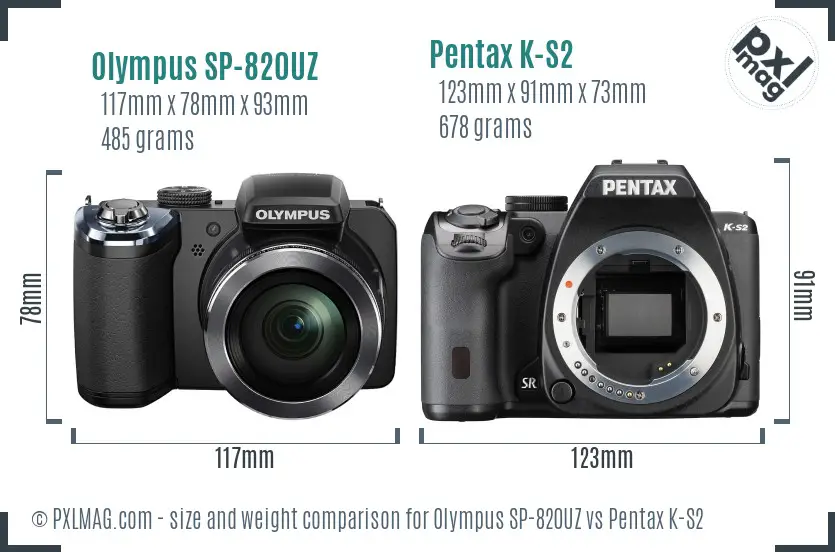 Olympus SP-820UZ vs Pentax K-S2 size comparison