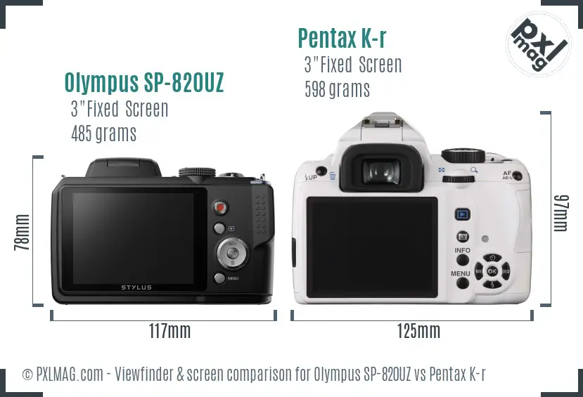 Olympus SP-820UZ vs Pentax K-r Screen and Viewfinder comparison