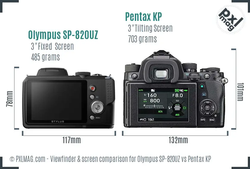 Olympus SP-820UZ vs Pentax KP Screen and Viewfinder comparison