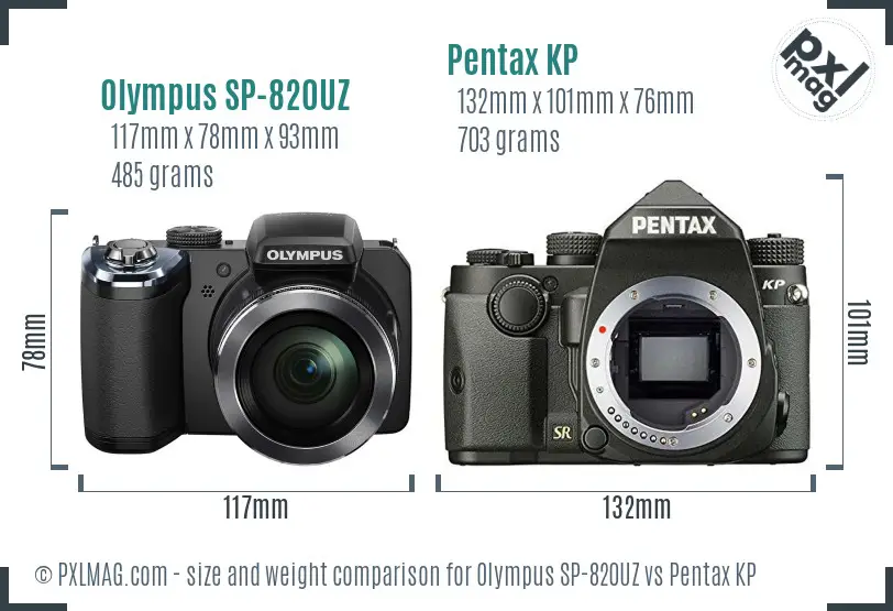 Olympus SP-820UZ vs Pentax KP size comparison