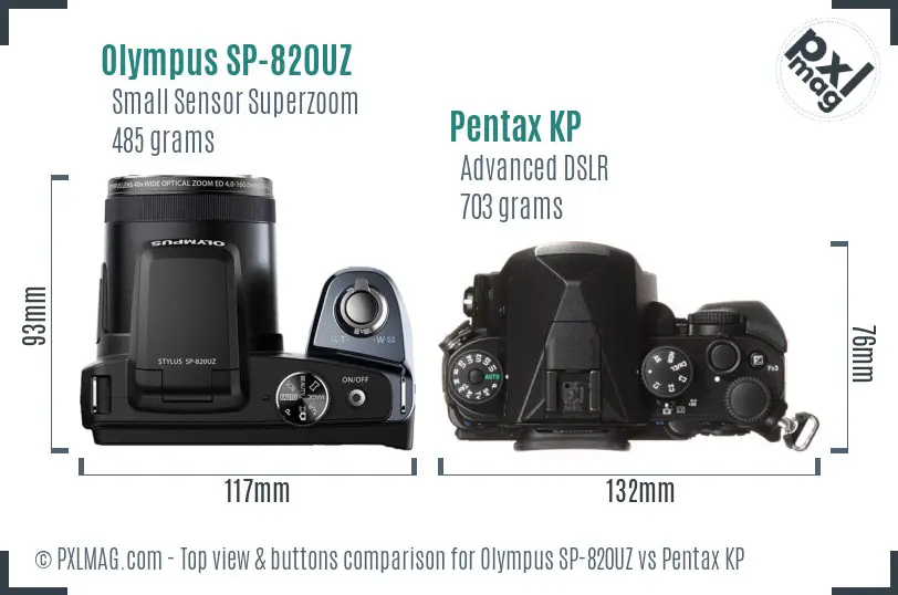 Olympus SP-820UZ vs Pentax KP top view buttons comparison