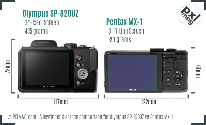 Olympus SP-820UZ vs Pentax MX-1 Screen and Viewfinder comparison