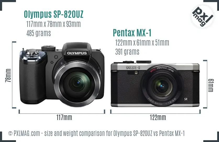 Olympus SP-820UZ vs Pentax MX-1 size comparison