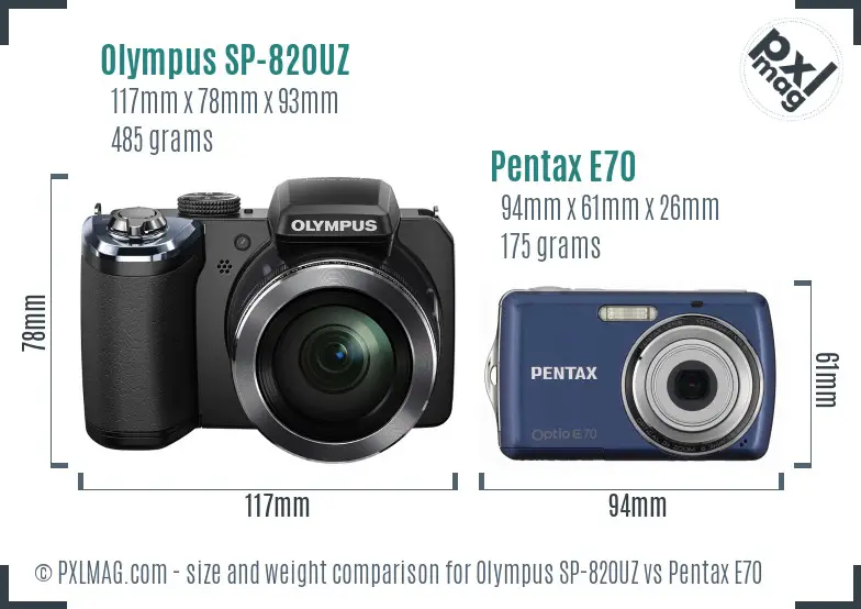 Olympus SP-820UZ vs Pentax E70 size comparison
