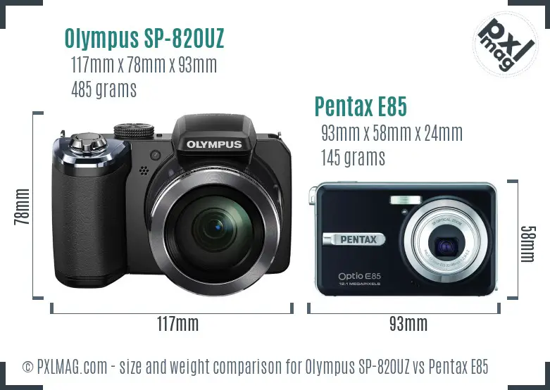 Olympus SP-820UZ vs Pentax E85 size comparison