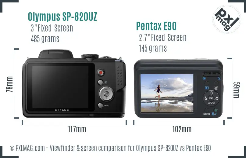 Olympus SP-820UZ vs Pentax E90 Screen and Viewfinder comparison