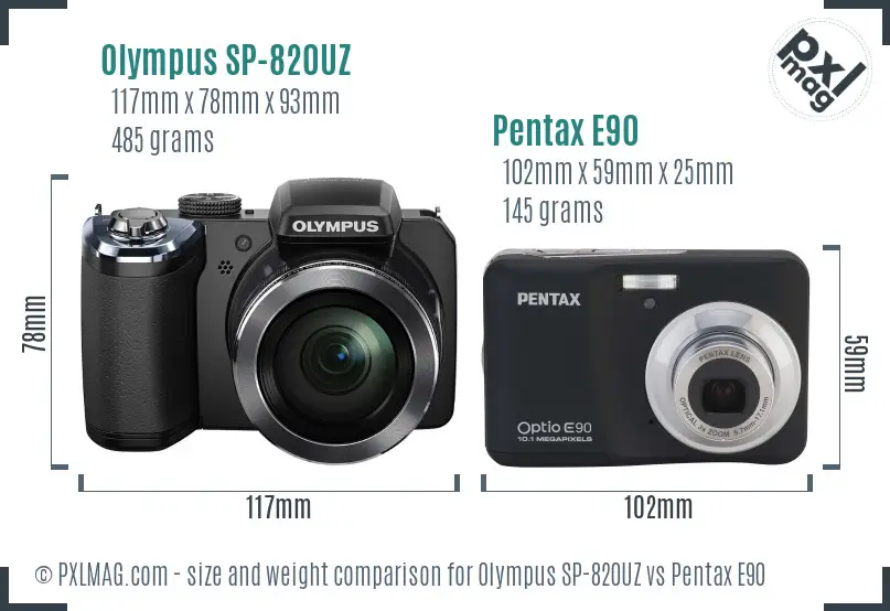 Olympus SP-820UZ vs Pentax E90 size comparison