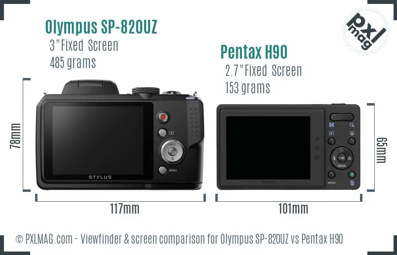 Olympus SP-820UZ vs Pentax H90 Screen and Viewfinder comparison
