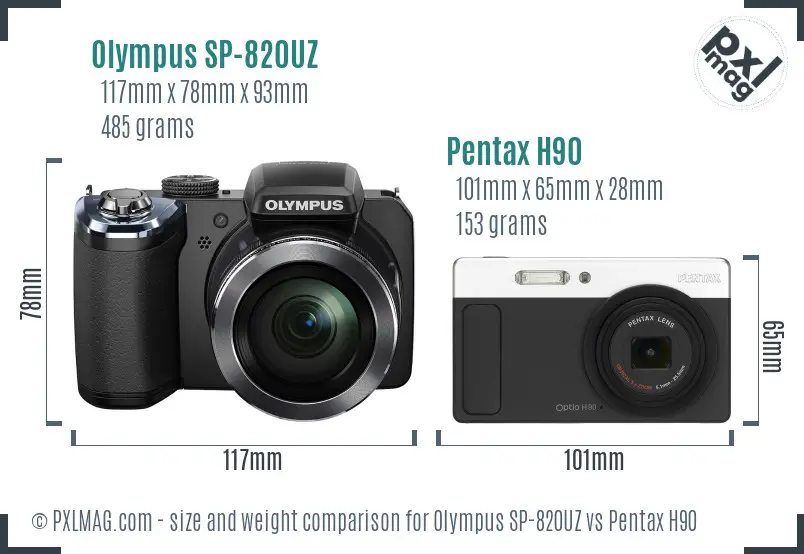 Olympus SP-820UZ vs Pentax H90 size comparison