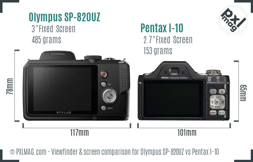 Olympus SP-820UZ vs Pentax I-10 Screen and Viewfinder comparison