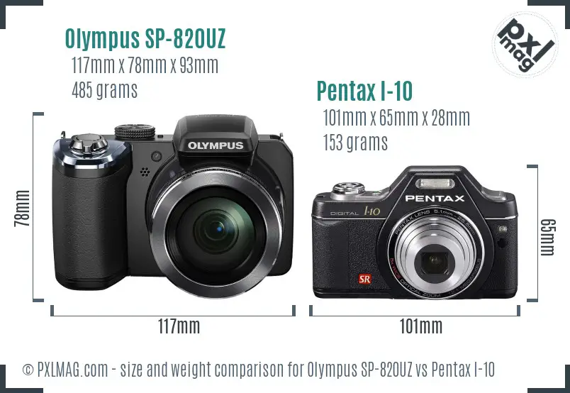 Olympus SP-820UZ vs Pentax I-10 size comparison
