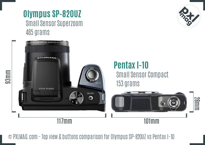 Olympus SP-820UZ vs Pentax I-10 top view buttons comparison