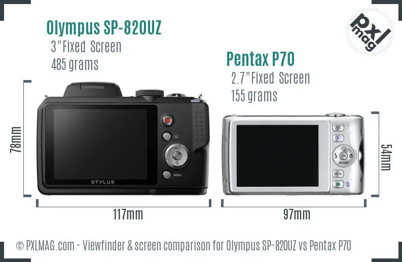 Olympus SP-820UZ vs Pentax P70 Screen and Viewfinder comparison