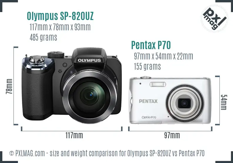 Olympus SP-820UZ vs Pentax P70 size comparison