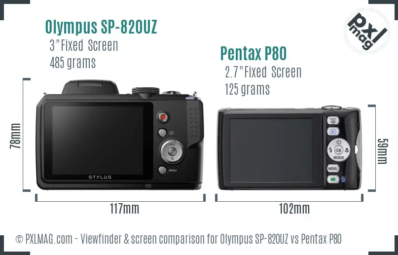 Olympus SP-820UZ vs Pentax P80 Screen and Viewfinder comparison