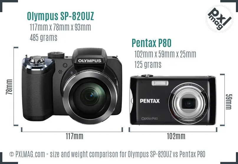 Olympus SP-820UZ vs Pentax P80 size comparison