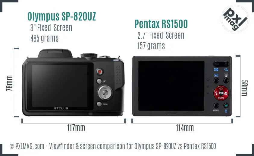 Olympus SP-820UZ vs Pentax RS1500 Screen and Viewfinder comparison