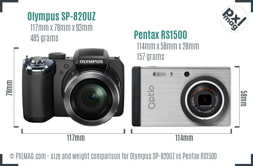 Olympus SP-820UZ vs Pentax RS1500 size comparison