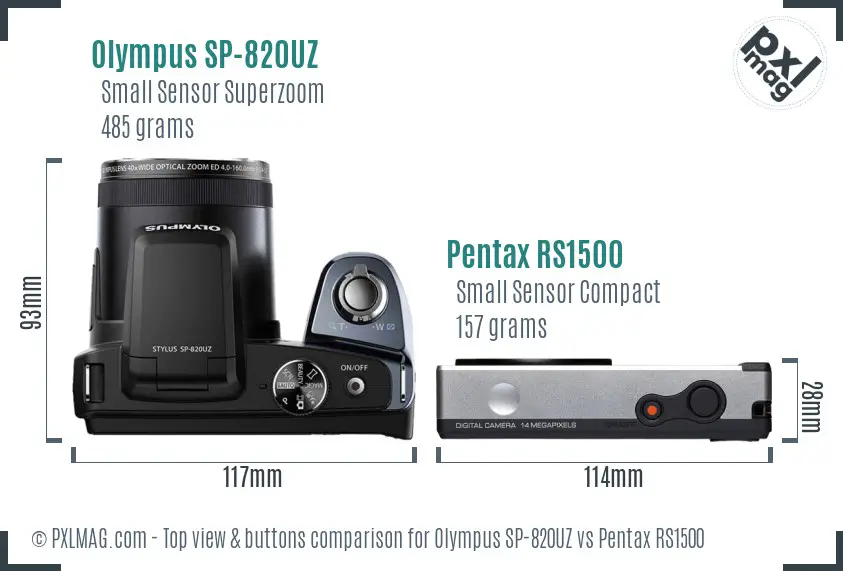 Olympus SP-820UZ vs Pentax RS1500 top view buttons comparison