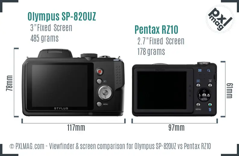 Olympus SP-820UZ vs Pentax RZ10 Screen and Viewfinder comparison