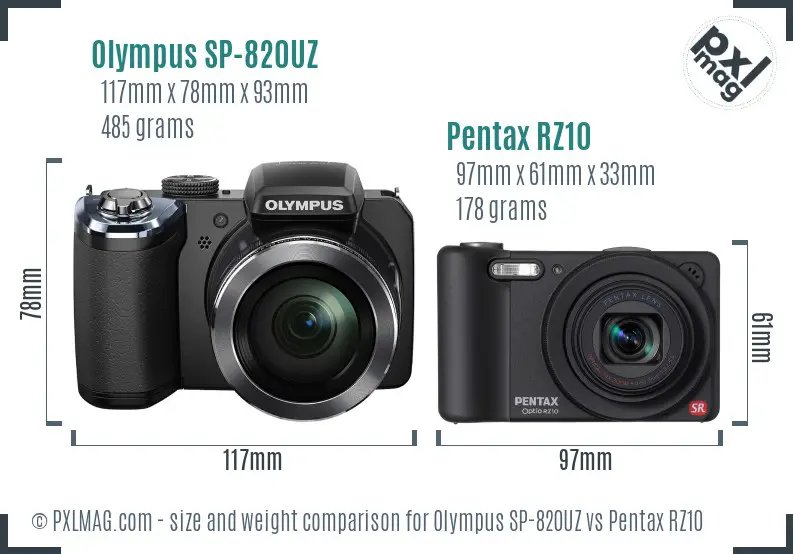 Olympus SP-820UZ vs Pentax RZ10 size comparison