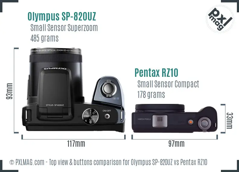 Olympus SP-820UZ vs Pentax RZ10 top view buttons comparison
