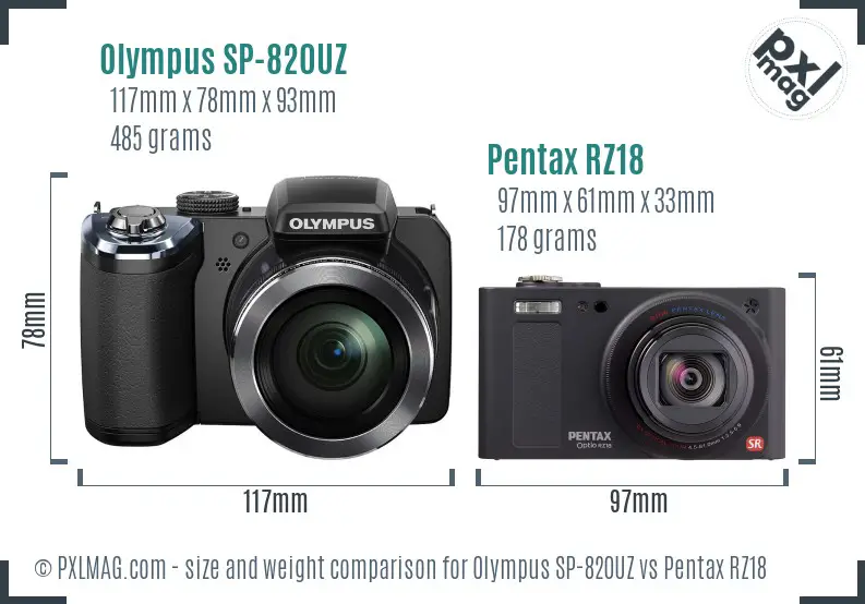 Olympus SP-820UZ vs Pentax RZ18 size comparison
