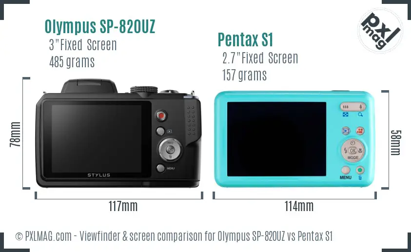 Olympus SP-820UZ vs Pentax S1 Screen and Viewfinder comparison