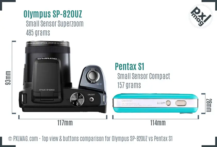 Olympus SP-820UZ vs Pentax S1 top view buttons comparison