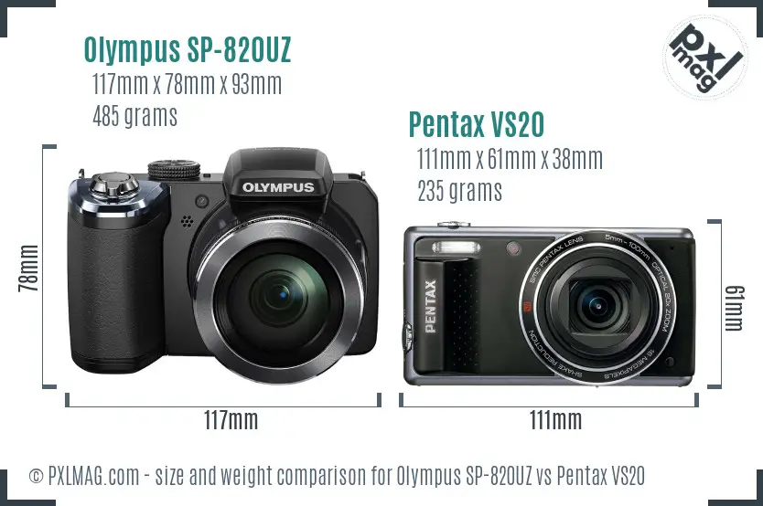 Olympus SP-820UZ vs Pentax VS20 size comparison