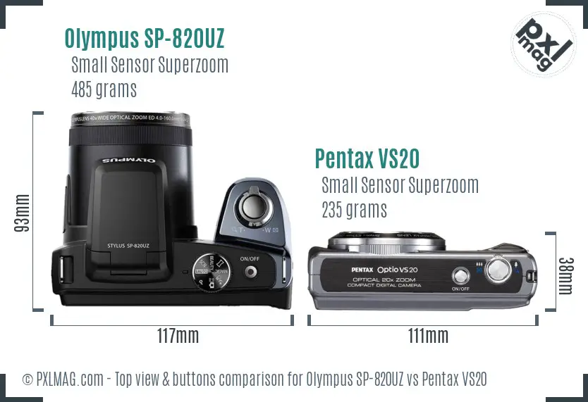 Olympus SP-820UZ vs Pentax VS20 top view buttons comparison